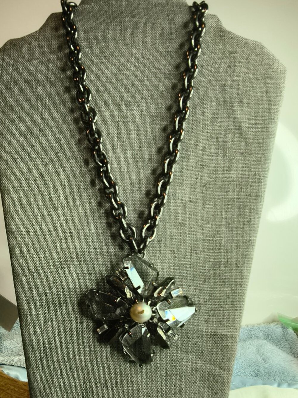 Yosca Gunmetal and Crystal Necklace